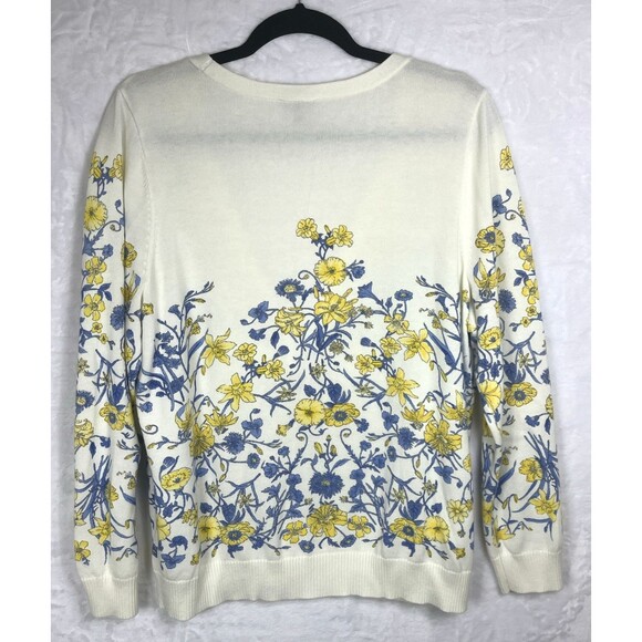 Talbots Plus Cardigan Sweater Ivory w/Blue White Floral Size X - Picture 6 of 6